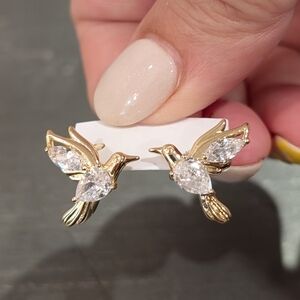 Gold and Crystal Hummingbird Earrings